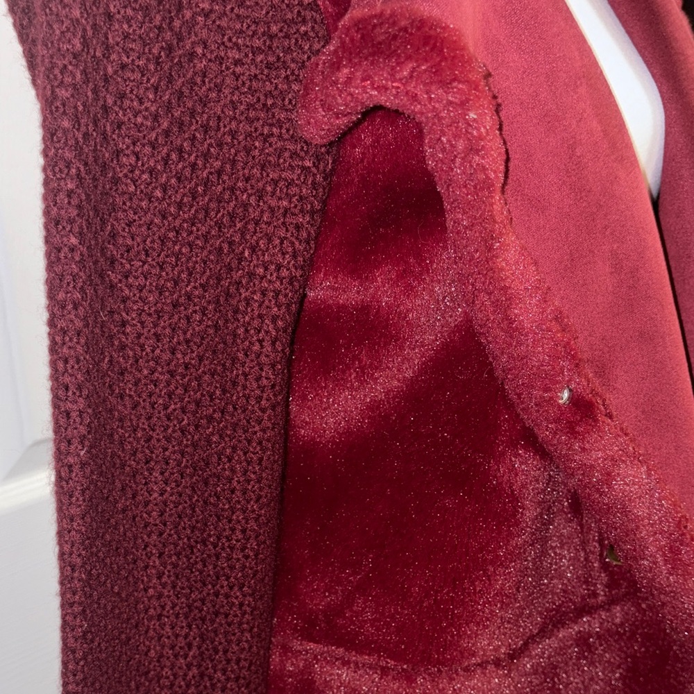 Burgundy Faux Fur and Knit Sweater Coat - Picture 4 of 16